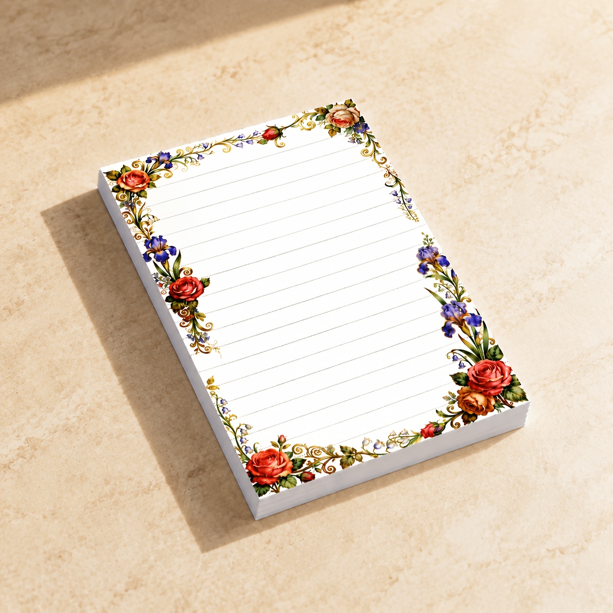 TEMU 1pc (50 Sheets) 3-pocket Notepad, European Floral Border Memo Pad, Victorian Style Pocket Notebook, Ornate Floral Ruled Inner Pages, Vintage Oil
