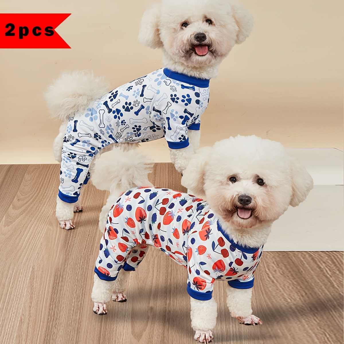 

2pcs Printed Dog Pajamas - Soft & Stretchy Pet Sleepwear For Small To Medium Breeds, Ideal For Bichon, Yorkie, Chihuahua, Dog Pajamas For Small Dogs