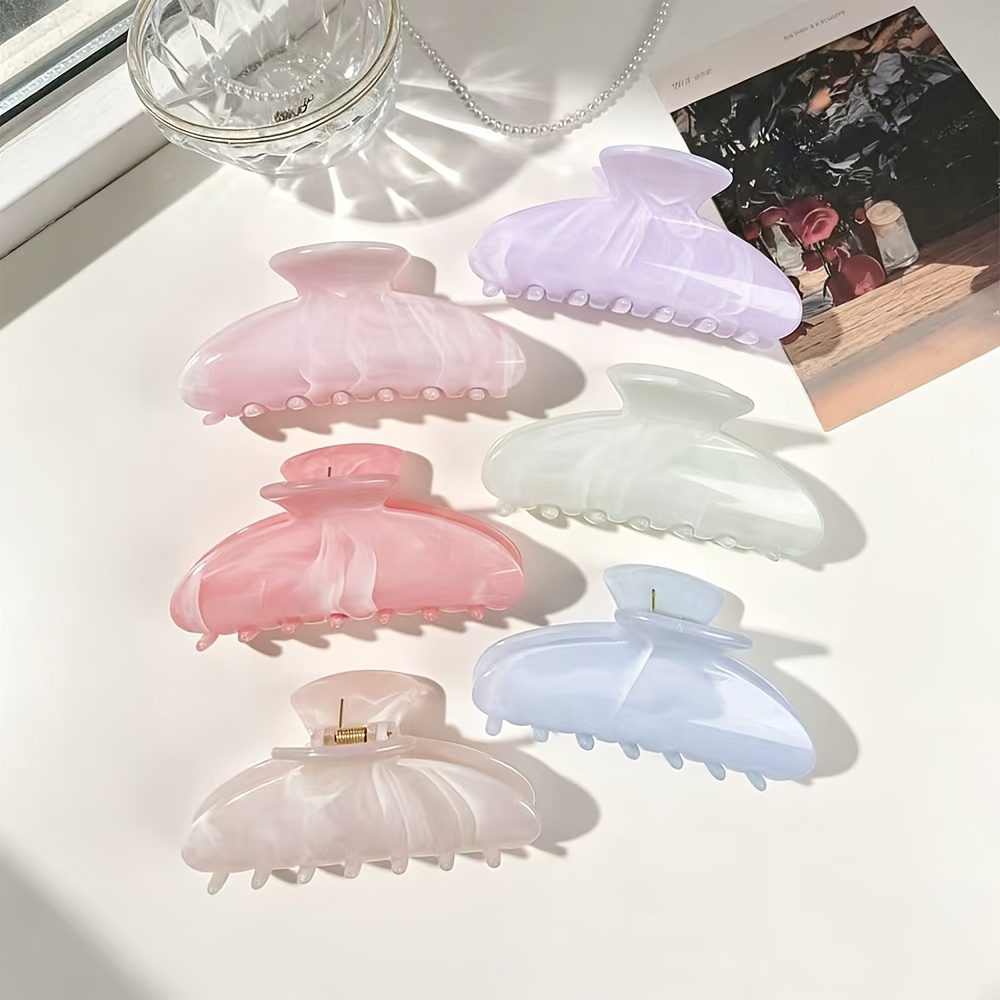 TEMU 6pcs Set Of Solid Color Hair Clips, Large-sized Non-slip And Strong Hair Accessories, Women' Fashion Hair Accessories