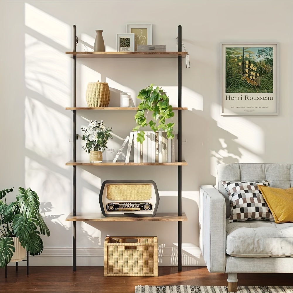 

65" Industrial Wall-mounted Ladder Shelf 4 Tier Bookshelf