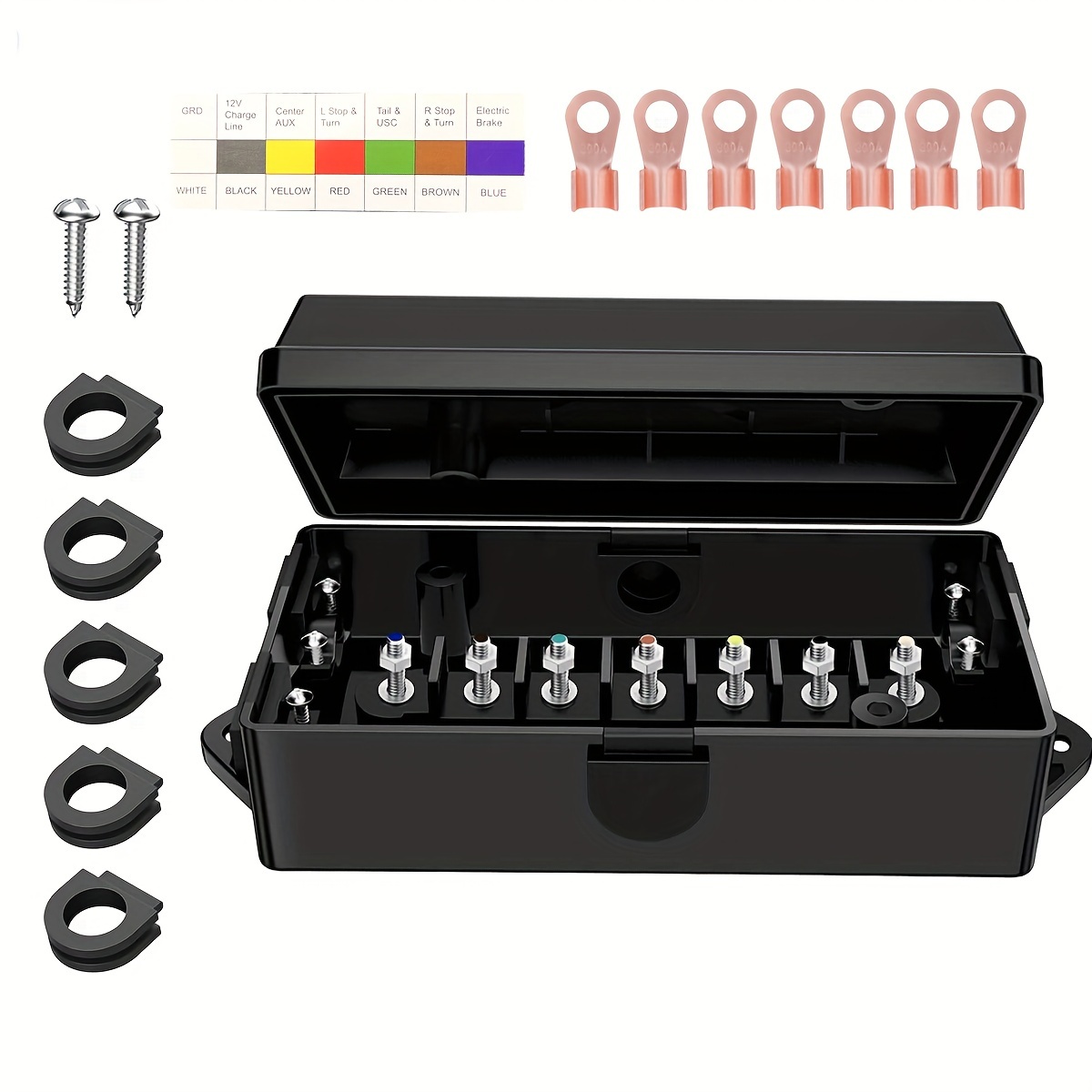 TEMU 7-way Trailer Junction Box Kit With 7 Terminal Studs, Heavy-duty Weatherproof Wiring Box For Trailer Light Rewiring, Rear Placement