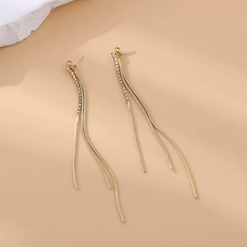 Women's Long Tassel Earrings with Synthetic Zirconia, Elegant Design