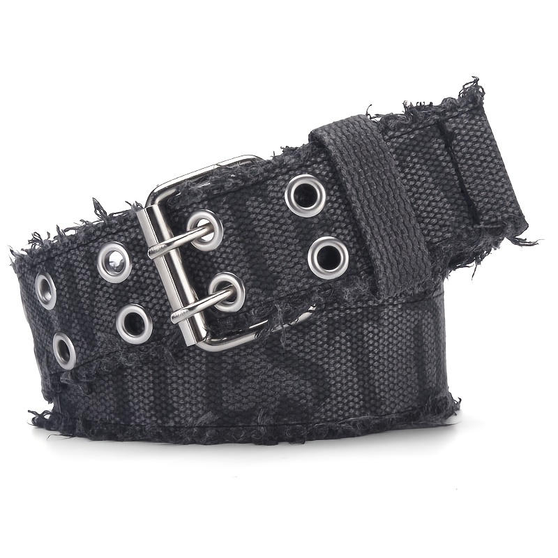 TEMU 1pc Fashionable Luxury Men's Woven Canvas Belt, Vintage Letter Print, Double Claw Metal Buckle, Unisex, Suitable For Casual, Sports, Commuting