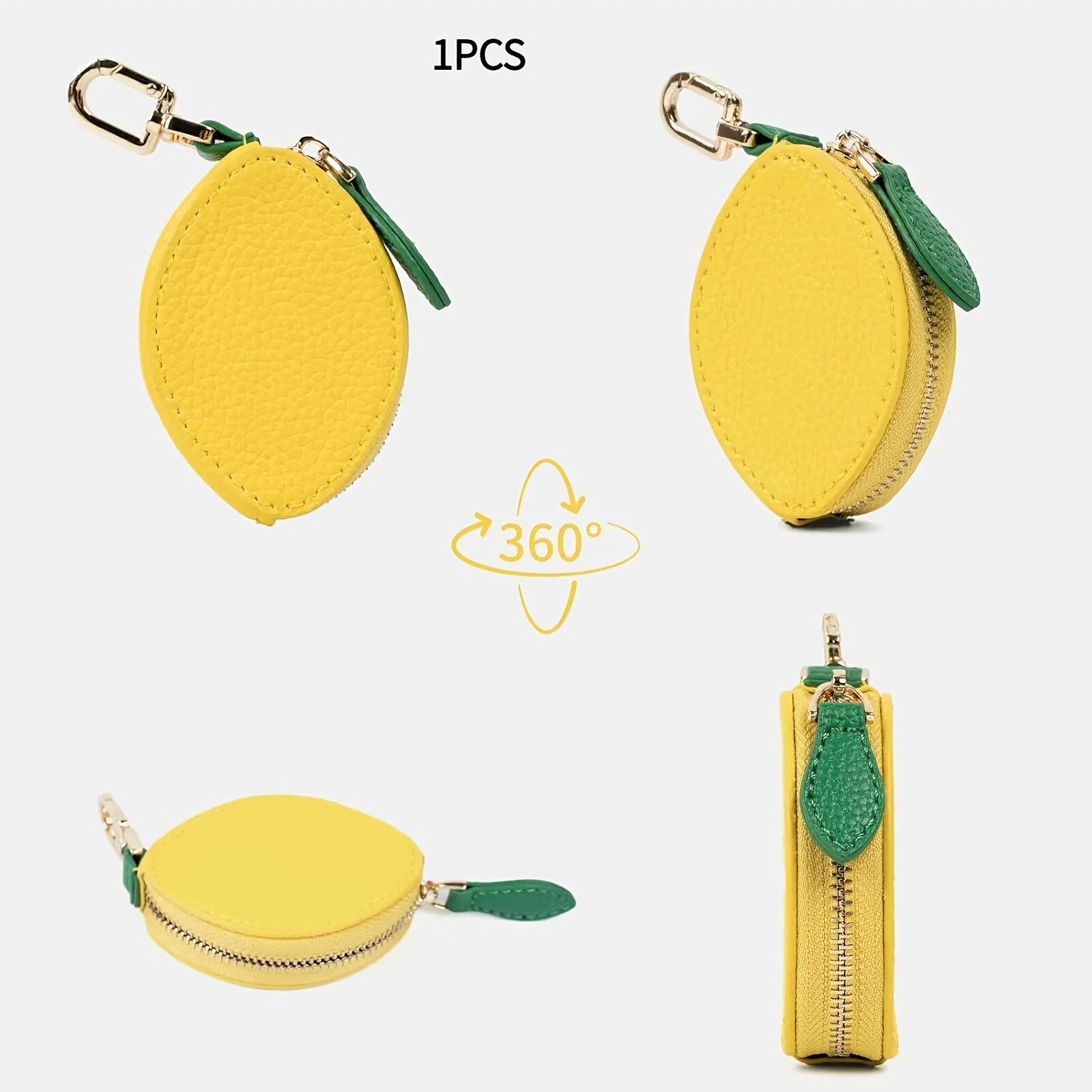 Image of Fruit-shaped Coin Purse, Makeup Bag, Airtag Storage Bag, Lemon Small Wallet, Keychain Accessory, Multifunctional Hook-style Earphone Jewelry Box, Mini Portable Storage Box, Keychain Accessory Bag