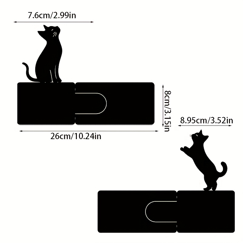 TEMU 1 Pair/2pcs Elegant And Minimalist Black Cat Bookends - Heavy-duty Wrought Iron Shelf Decor With Powder Coating - Decorative Book Supports For