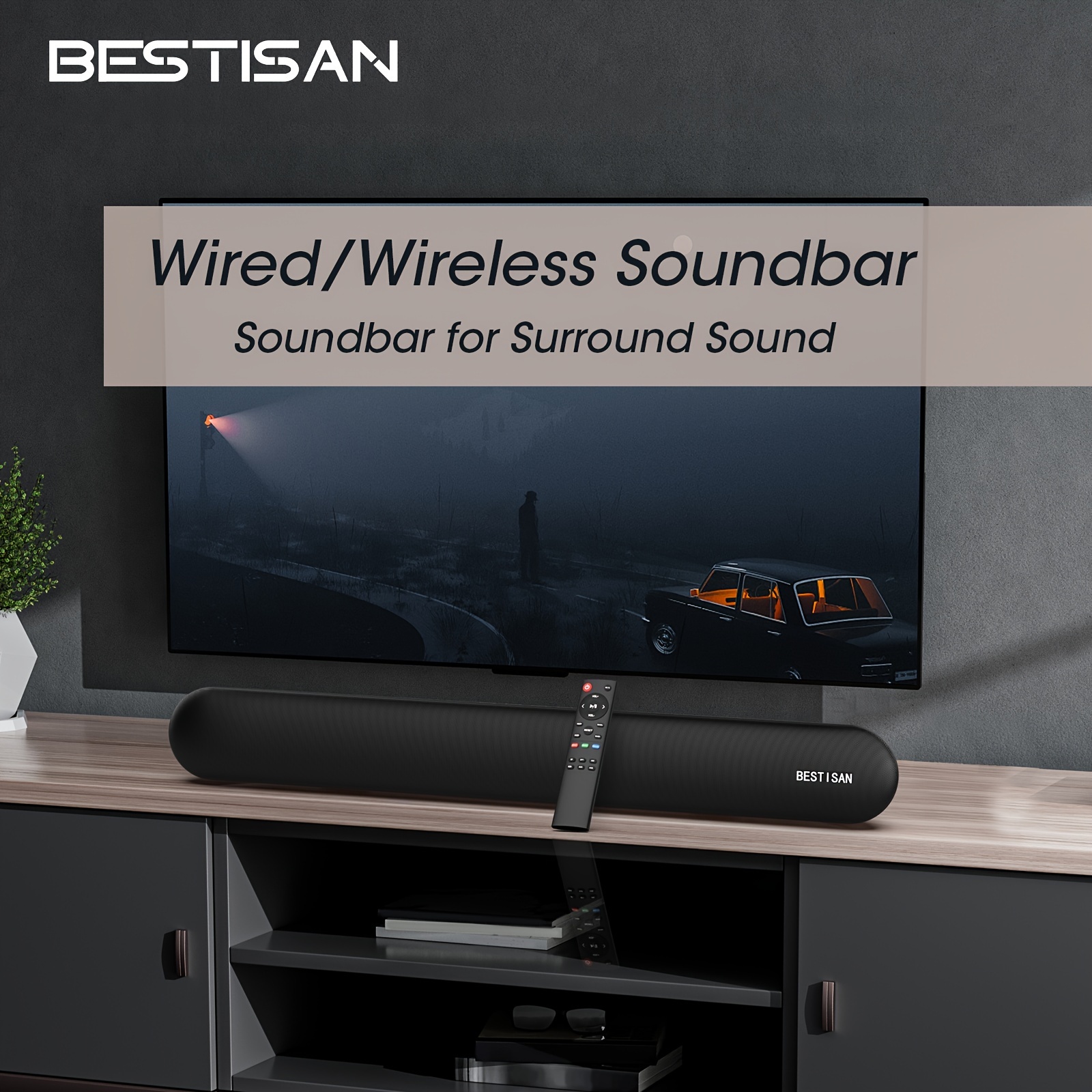 

Bar, Bestisan 2.0 -in Subwoofer, 3 Bt 5.0 Speakers, Soundbars Arc//rca/aux Connection, Mountable, For Tv,