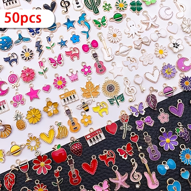 TEMU 50pcs Random Style Mixed Color Enamel Drip Alloy Pendants, Suitable For Making, Bracelets, Necklaces, Earrings, Keychains, And Craft Accessories