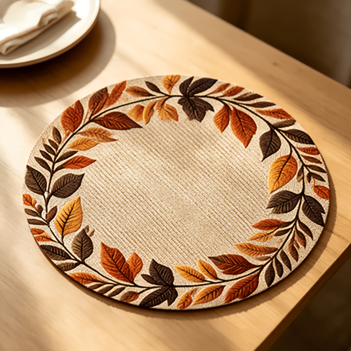 TEMU Lot de 8 nappes feuilles, parfaites pour et à manger - Design élégant de cercle , ornées de branches et de feuilles, en tissu , pour la