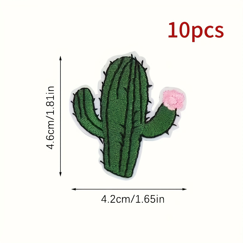 Image of 10pcs Green Cactus Embroidered Patches, Multicolor Iron-on/sew-on Appliques For , Shoes, Hats, Bags Decoration