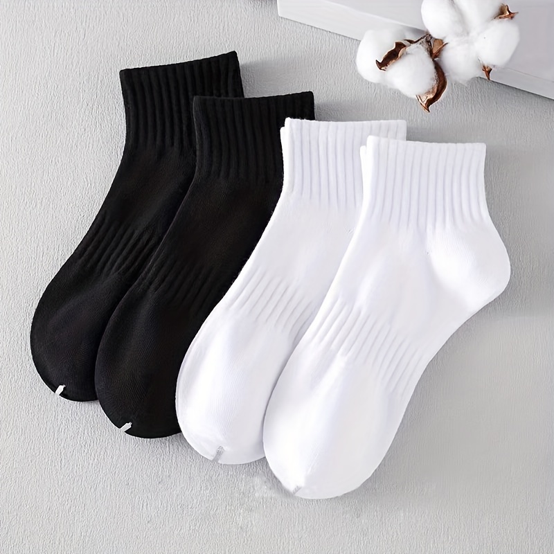 

5pcs Ankle Socks In Black, White, And Gray - Elegant Ribbed Design, Breathable Polyester-spandex , Ideal For All & Casual Wear, Casual Wear Socks|elegant Ribbed Socks|stretchable Socks