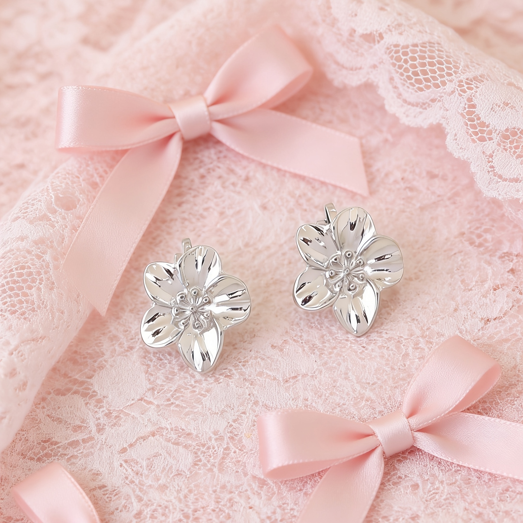 Women's Stylish Hypoallergenic Flower Ear Clips, Non-Pierced