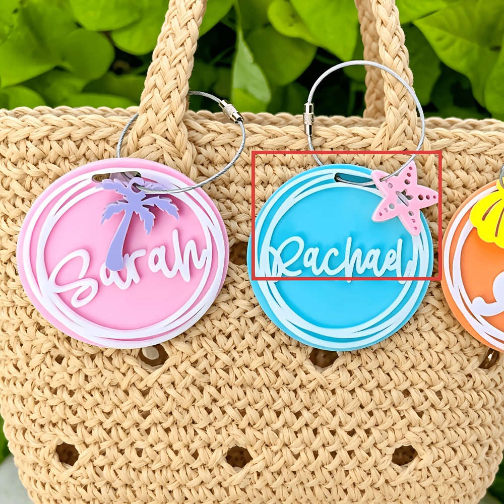 TEMU 1pc Custom Acrylic Name Beach Theme Bag Charm, Coconut Tree Symbol, Starfish Symbol, Seashell Symbol, Custom Name Packaging Ornament,