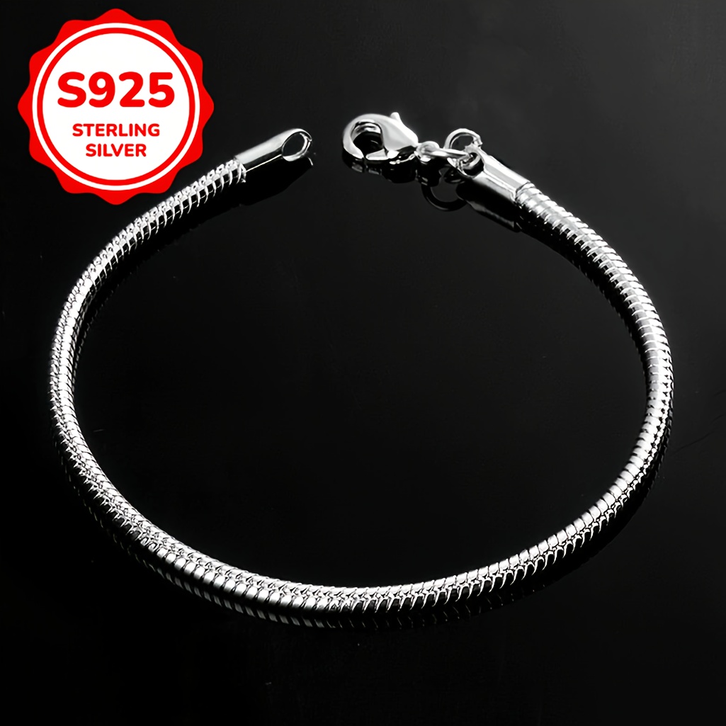 

Sterling Silver S925 Snake Chain Bracelet, Vintage Style, Unisex, Daily & Party Accessory, Gift