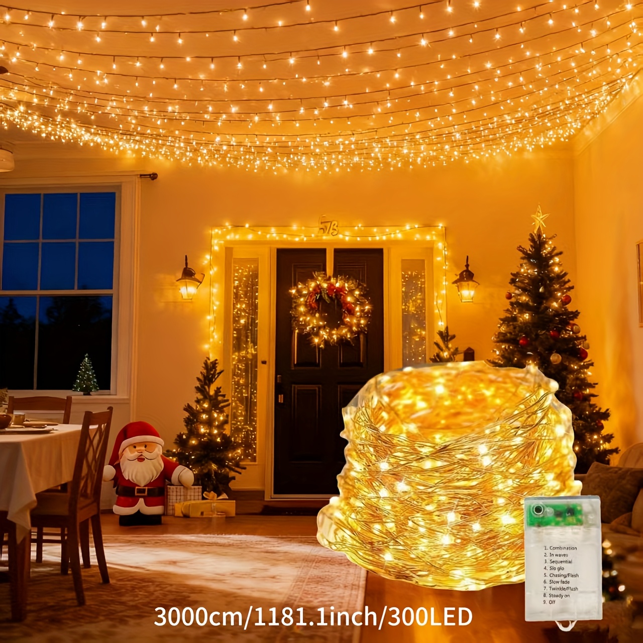 TEMU 1pc, 50/100/200/300 Led Copper Wire Light String, Warm Decoration, Bedroom Decoration, Christmas Decoration, Holiday Decoration, Halloween