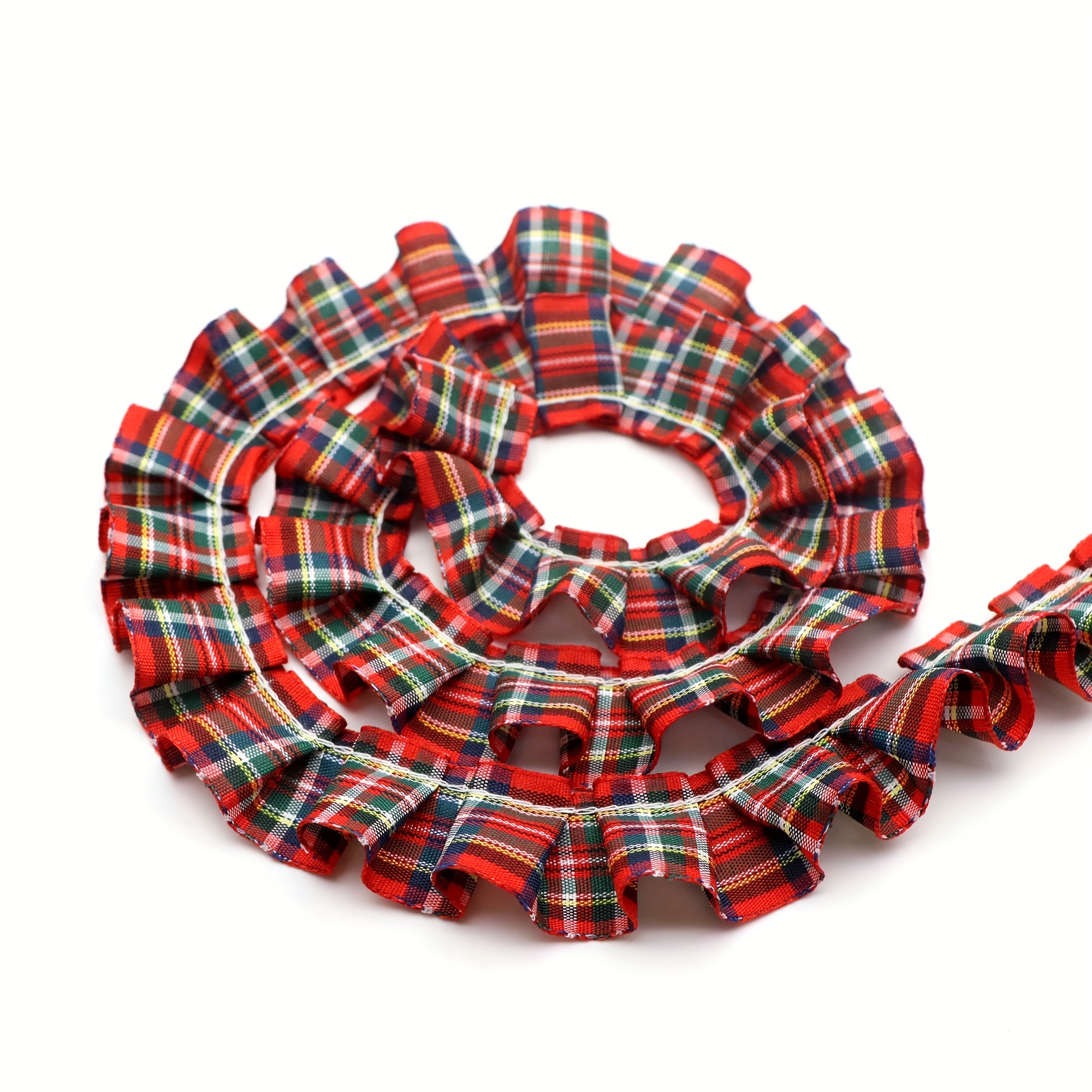 TEMU 1 Yard/5 Yards Lebhafte Gingham-Rüschen-Plissee-Spitzenborte – Polyester-Stoffspitzenband für DIY-Nähen, Kragen, Haustierschals, -Kissen