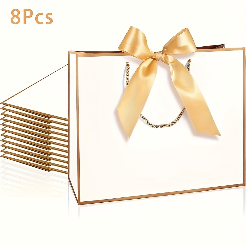 E-shop 8er-Set Exquisiter Goldener Fliegenband Griff Geschenktüten, Festliche Party-Geschenkpapiertüten - Vielseitige Papptaschen für Brautparty,