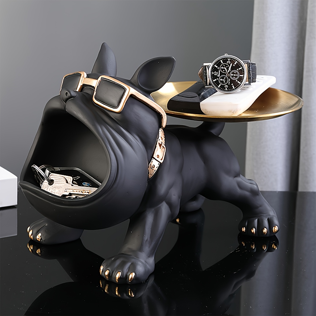 French Bulldog Figurine & Tray - Resin Sculpture Statue With Bowl/shelf Decor Suitable For / Use, Decorative Bulldog Storage Box For,, Tabletop - Animal Decorations For Entryway