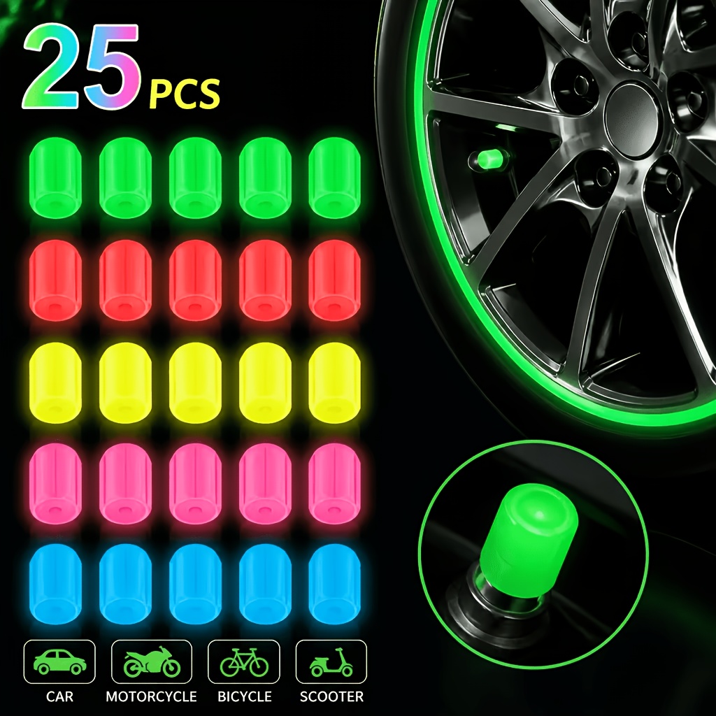TEMU 25pcs Assorted Colors (5pcs Of 5 Colors) Car Tire Valve Stem Caps, Car Tire Valve Caps, Universal Valve Stem Caps, Plastic Car Wheel Tire Valve