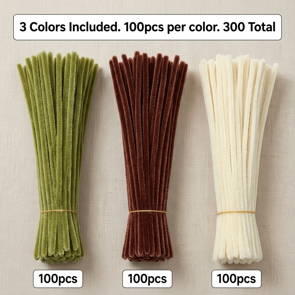 TEMU 300pcs Meleade Olive Brown Tassel Sticks, Three-color Matching Atmosphere, Dense And Soft Plush, . Strong Core, Non-rebounding And Non-shedding.