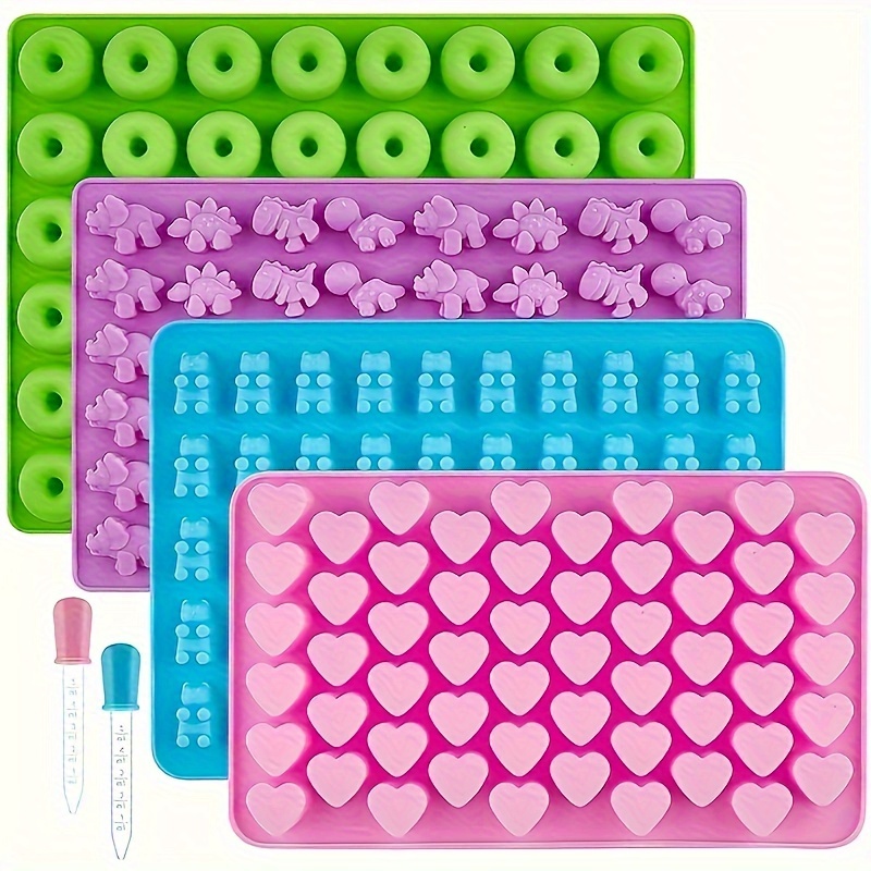 

6-piece Silicone Baking Molds Set For Chocolate, Gummies, Jelly, And Desserts - Includes 2 , Uncharged, Diy Donut, Bear, Dinosaur, And Heart Shapes Mold Kit