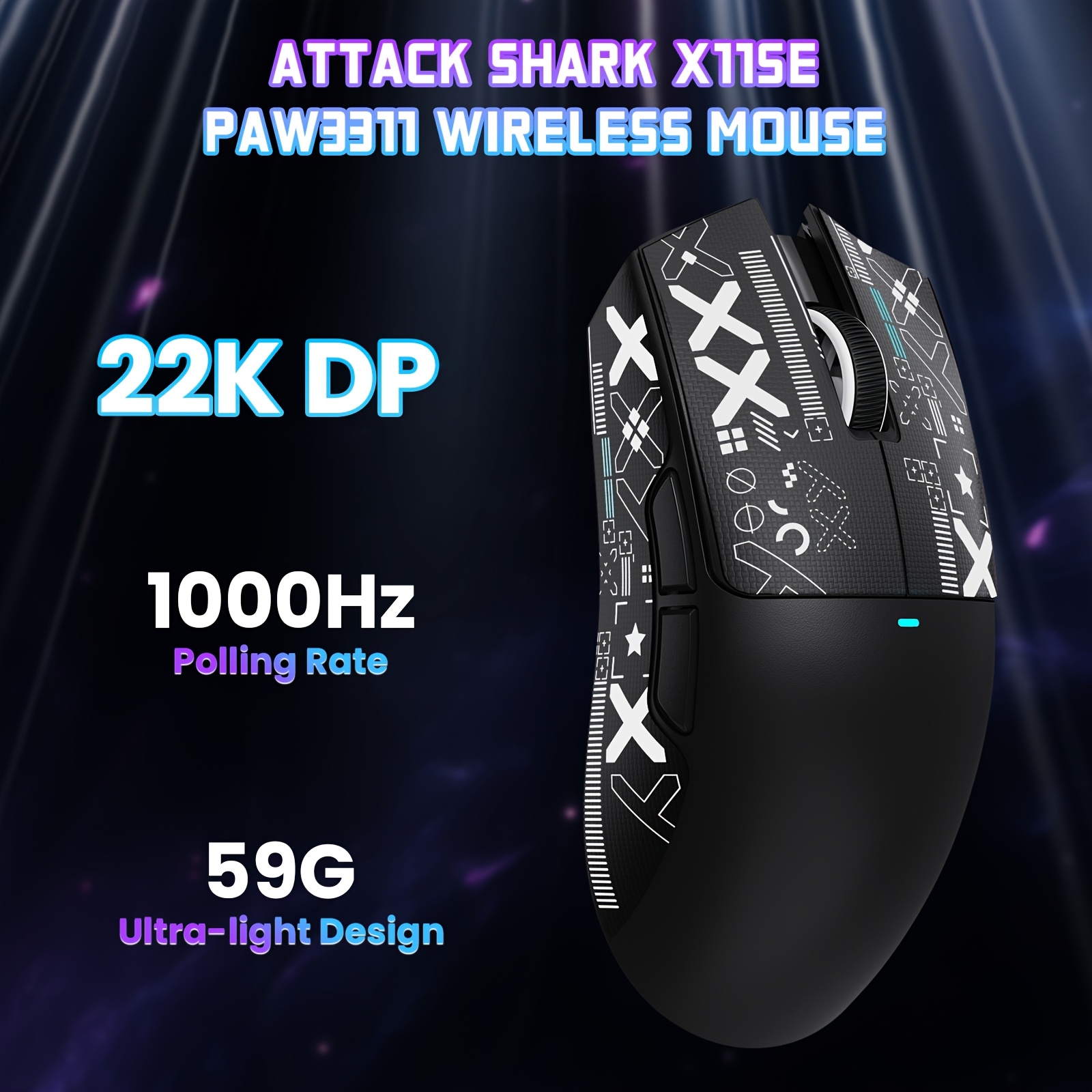 shark x11se wireless gaming mouse 63g ultra wireless 2 4g wired 1000hz   paw3311 sensor 300mah battery right left hand compatible compatible with pc   ps   rgb free low   Product details 3