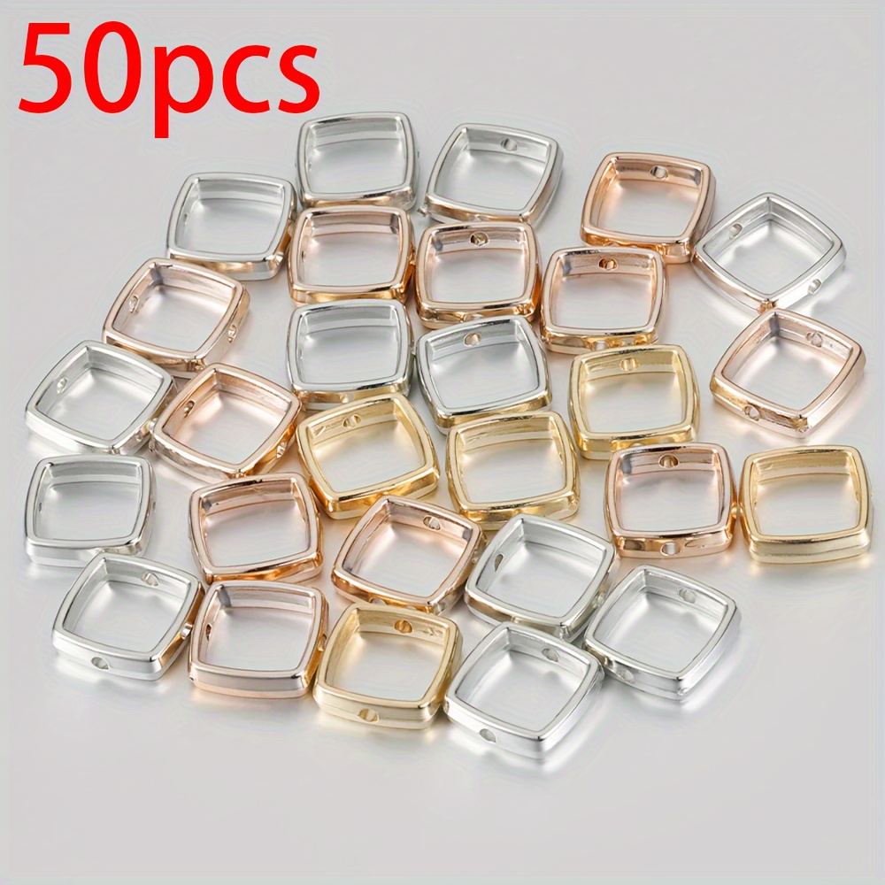 50pcs Double Hole Square Frame Bead Charms For Diy Creative Jewelry Pendant Accessories Material Wholesale