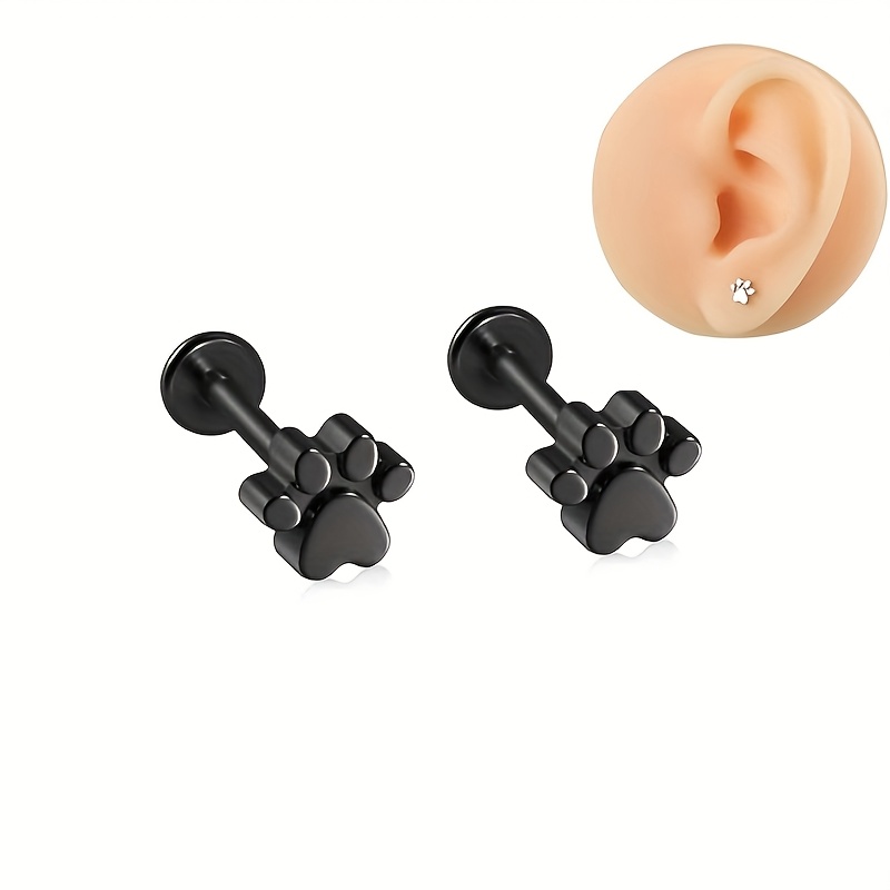 TEMU 2pcs Stainless Steel Women's Paw Lip Stud Earrings Cartilage Earrings - Exquisite Jewelry Gift For Daily And Special Occasions, Suitable For