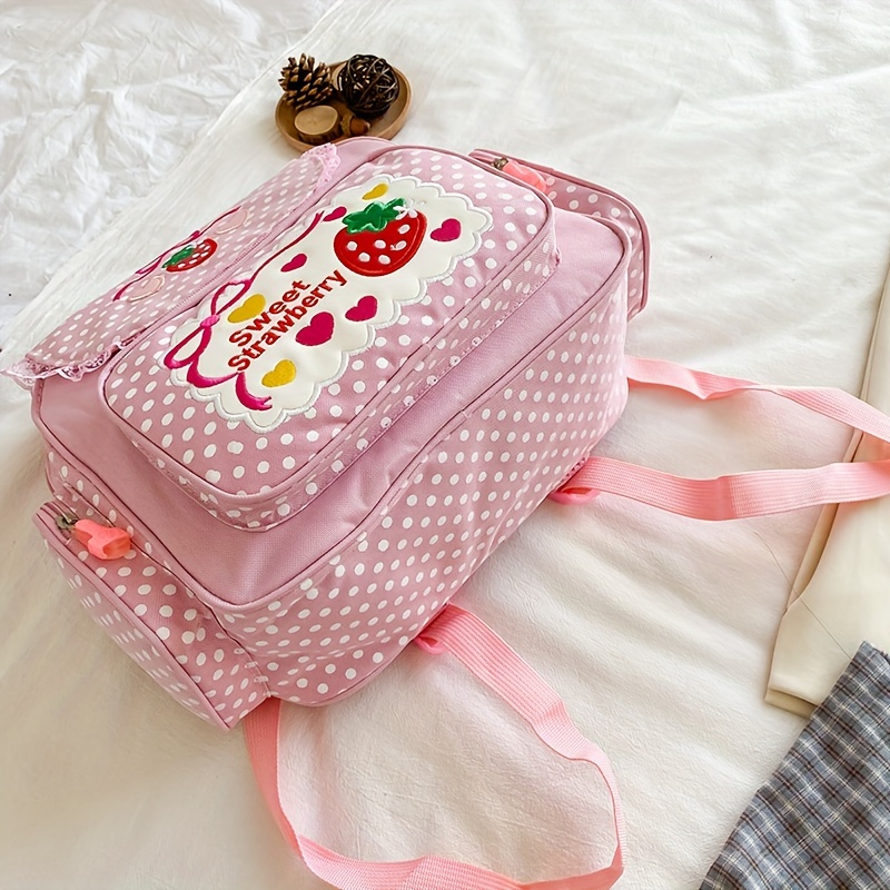 1pc strawberry embroidered nylon backpack girls - Temu display picture 3