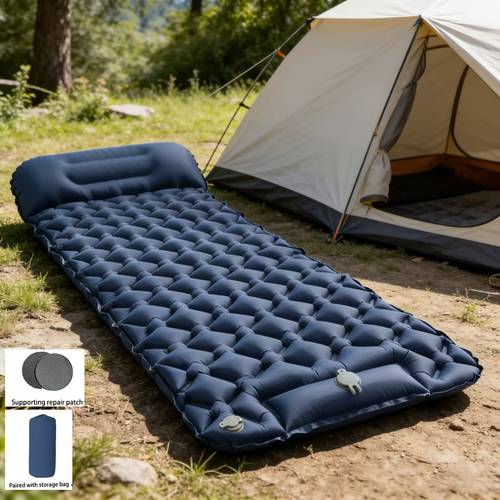 aufblasbare outdoor-schlittschuhschlafmatte für eine person mit 1-minuten-schnellaufpumpen, unverzichtbar für camping, wandern picknicks. leichte, tragbare faltbare feuchtigkeitsabweisende matte, muss für sommerausflüge. inklusive passender aufbewahrungstasche in passender farbe