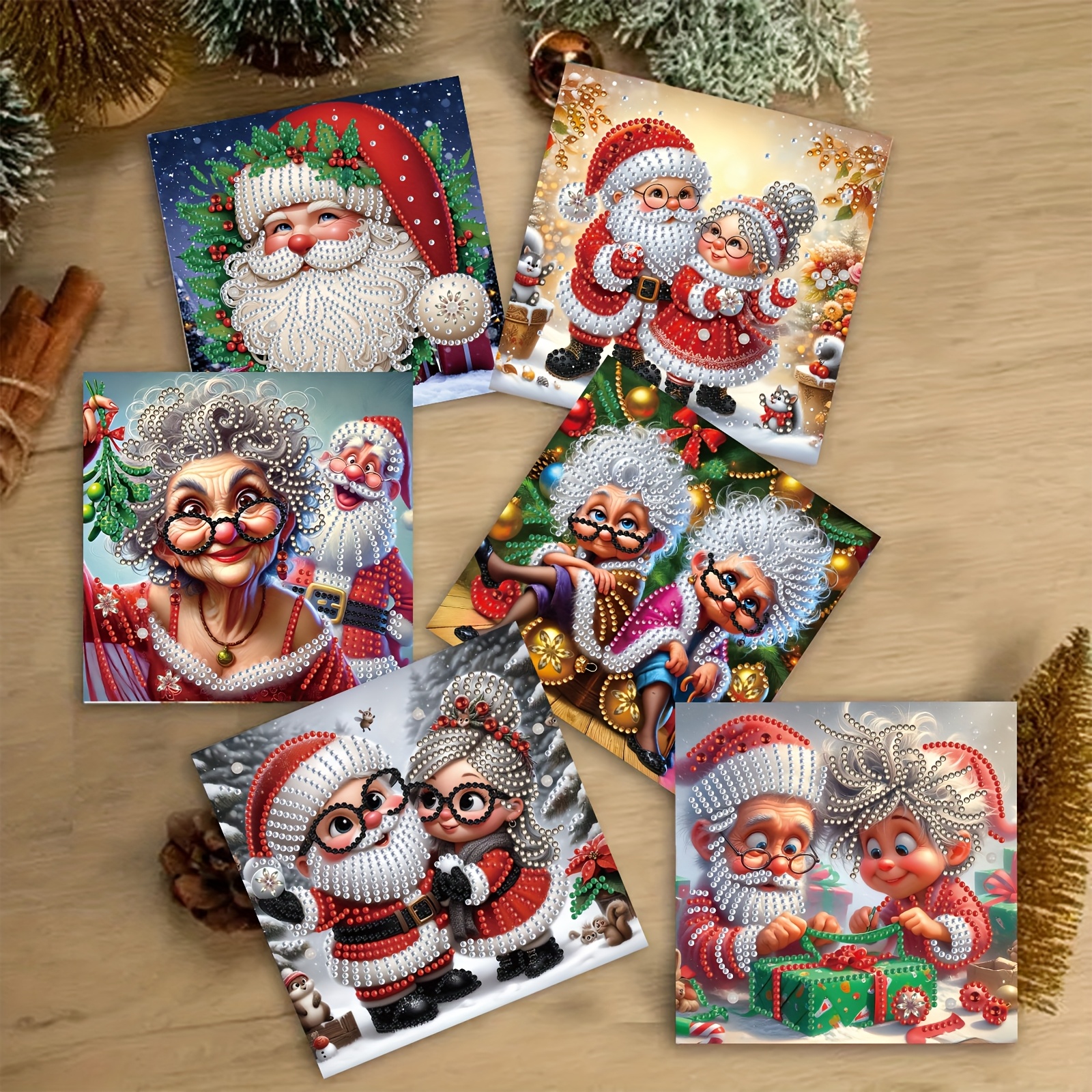 TEMU 6pcs Diamond Painting Set: Cartoon Abstract Santa Greeting Card – To Wishes For Elders, , . 's And Imagination With Handmade Christmas Cards