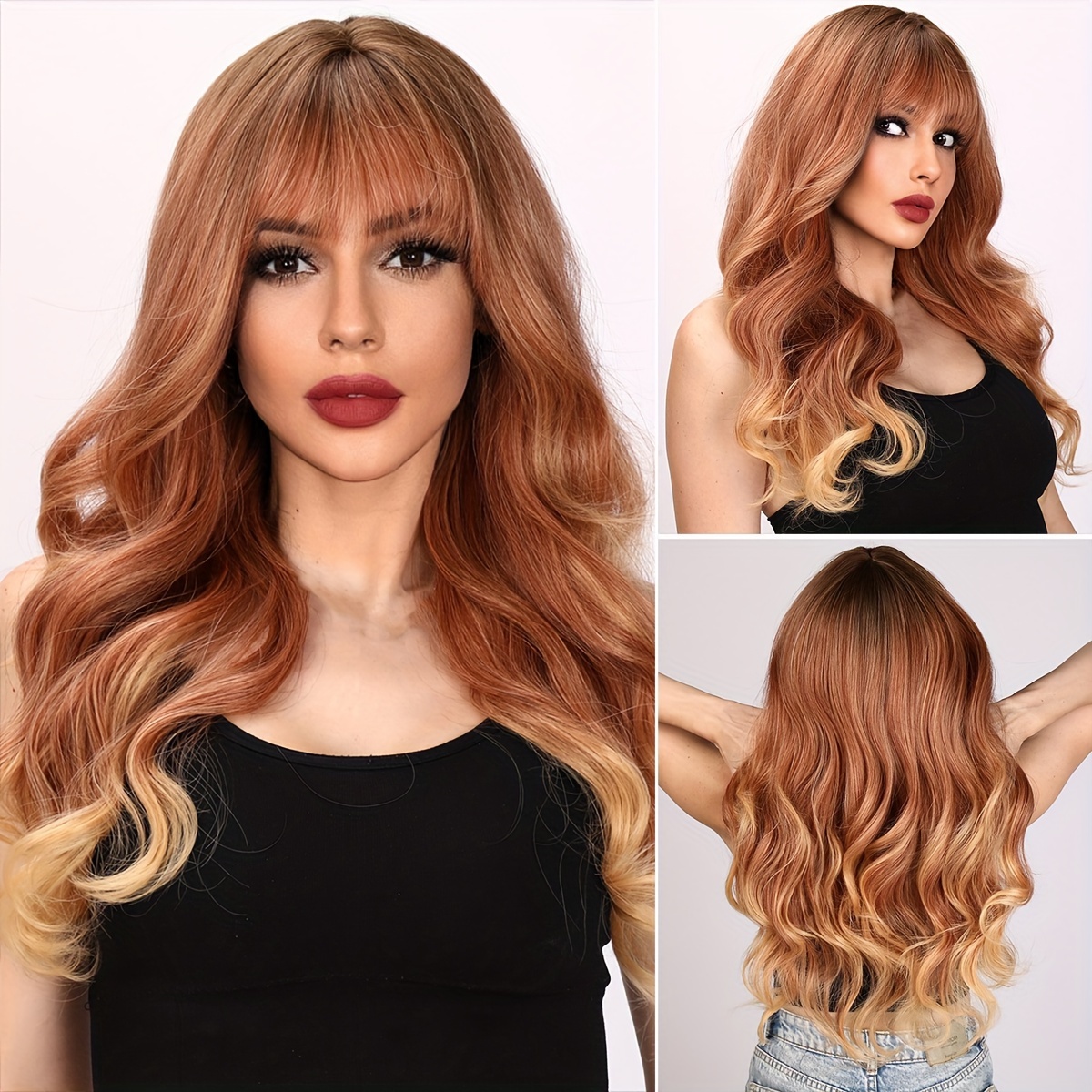 

New Stylish And Elegant Orange Gradient Bangs Wig - Women's Straight Synthetic Wig -26 Inch Fashionable For Women, Heat-resistant, And Parties Halloween