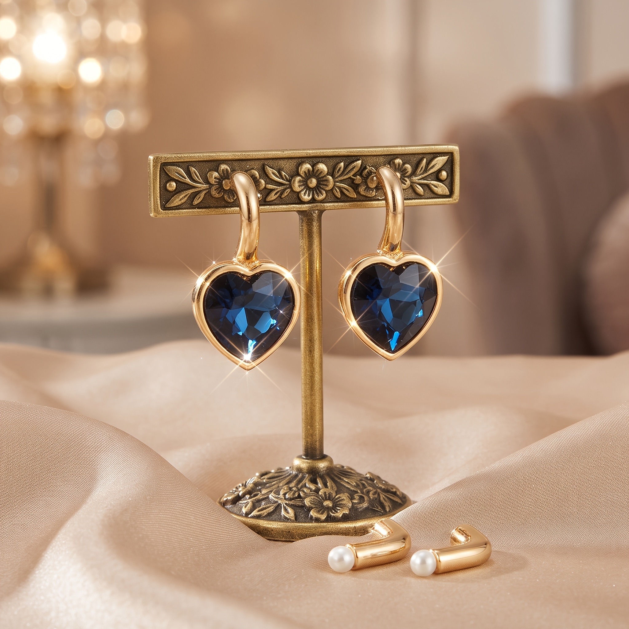 French Retro Detachable Ear Studs with Heart Pendant
