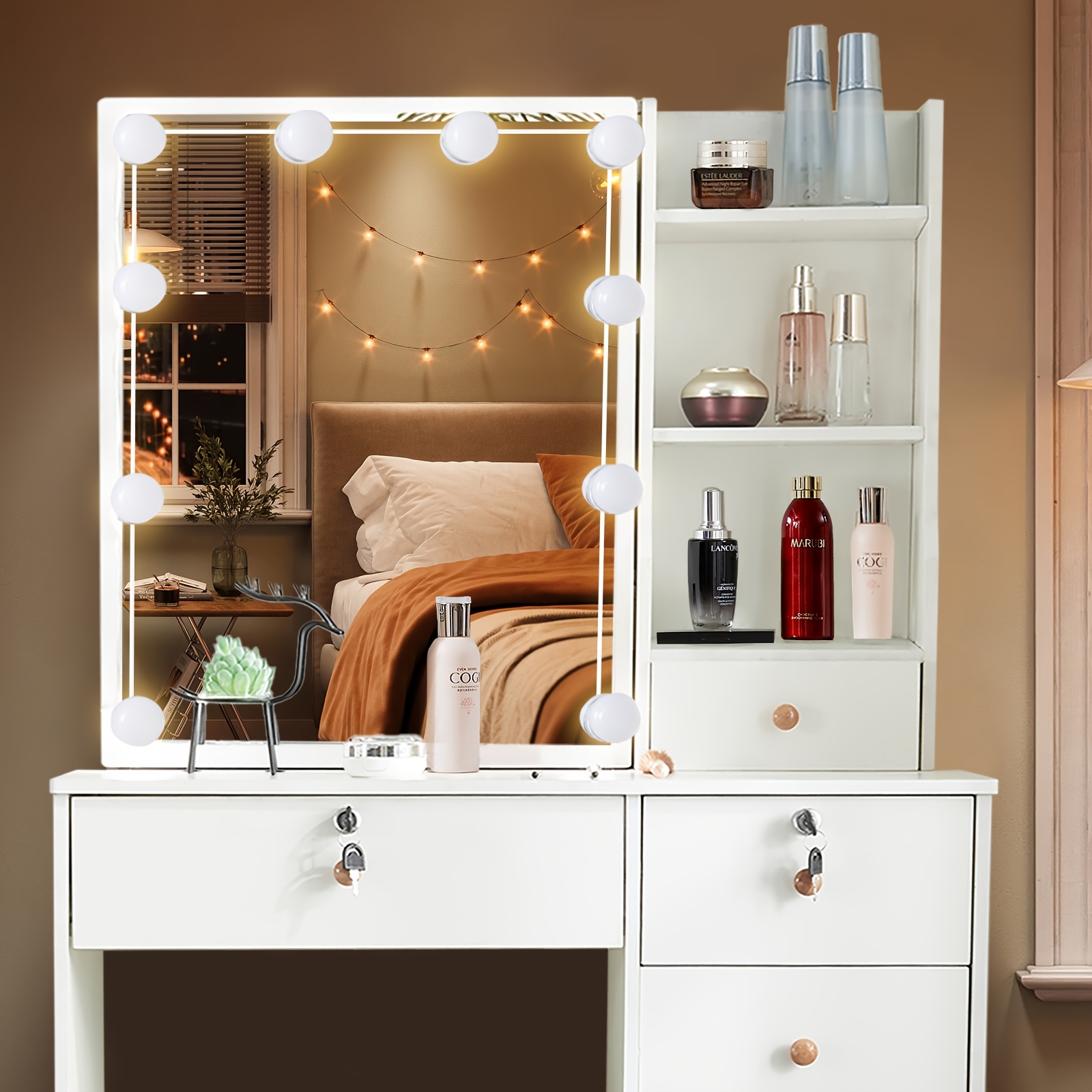 Stylish Lighted Vanity Set with Hollywood Mirror & Ample Storage