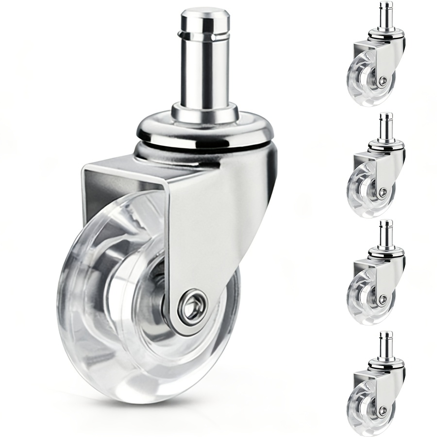 E-shop 5er-Pack, 2-Zoll Einsteckventil-Schwenkrollen, Ventilschaft M11x22mm, kristallklare Polyurethan-Räder, leise geschmeidig, robuste Stahlbasis,
