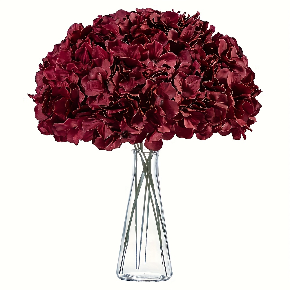 

5pcs Burgundy Hydrangea Heads Artificial Flowers Heads With Stems For Home Wedding Decor, Mother's Day Gift For Mom, Best Mom Birthday Gift, Mother's Day Decoration