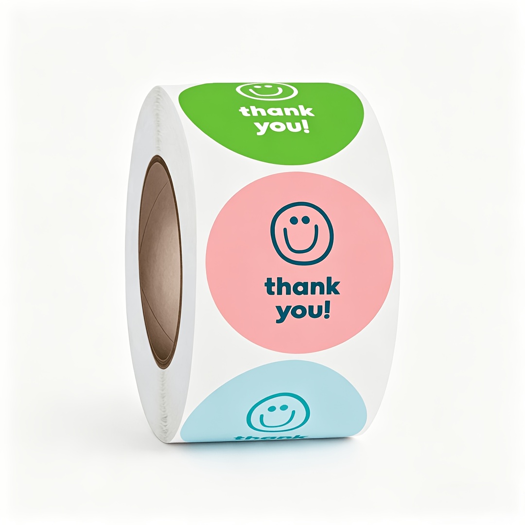 TEMU 300pcs Rouleaux d'autocollants multicolores souriants "" de 3 cm/1,18 po, étiquettes rondes mignonnes de remerciement, adaptées à de petites