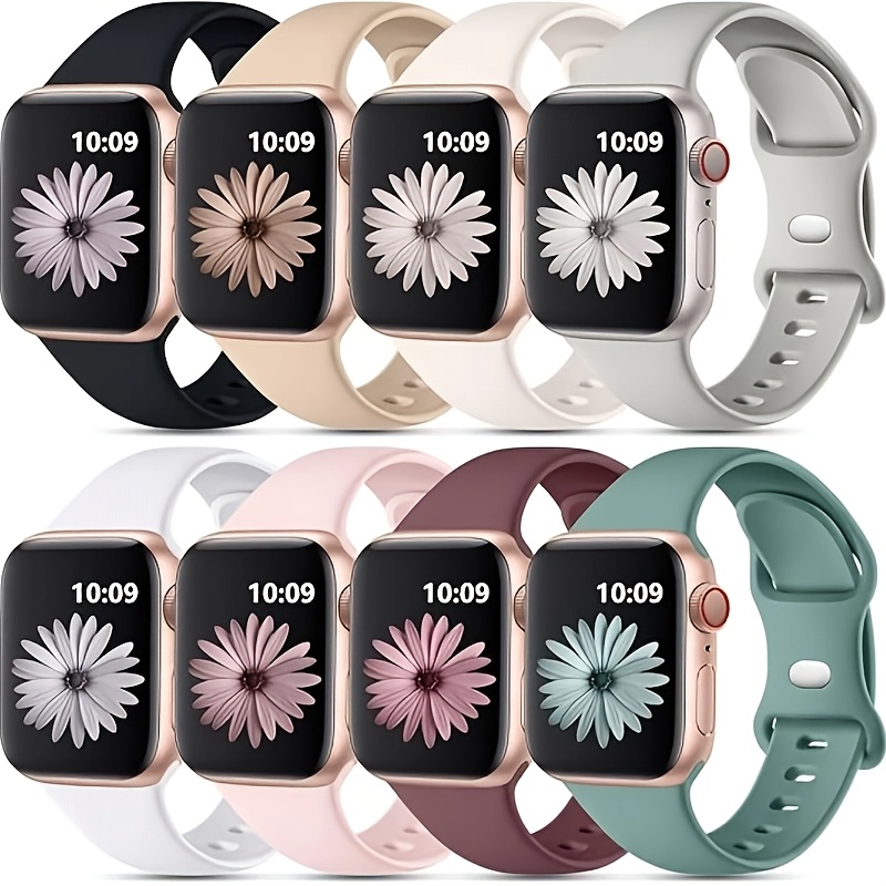 TEMU Juego de 8 correas deportivas de silicona para reloj, compatibles con Apple Watch de 40 mm, 38 mm, 41 mm, 44 mm, 45 mm, 42 mm, 49 mm, unisex,
