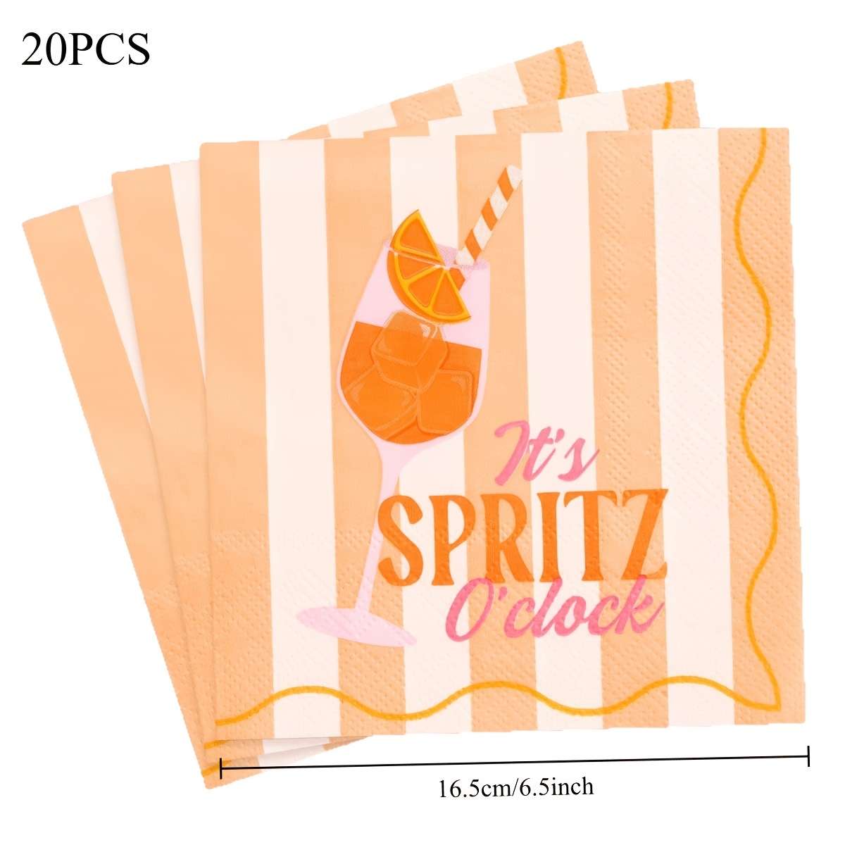 Image of 20pcs Orange White Striped Cocktail Disposable Party Napkins, Orange Wine Glass Print Decorative Paper Napkins, Bridal Shower, Summer , Pool Cocktail Party Table Supplies, Single Party Supplies