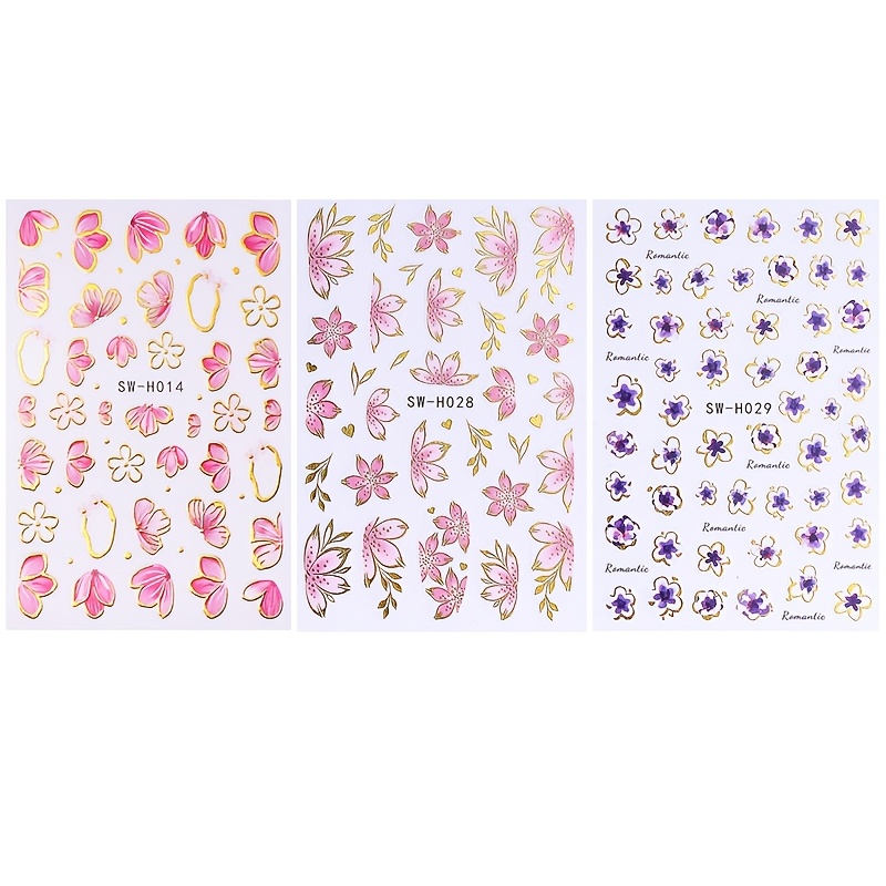 3 Floral Nail Stickers Featuring Spring And Summer Flower Designs, Self-adhesive Nail Decals For Nail Decoration, Suitable For Women's And ' Nail Art Supplies