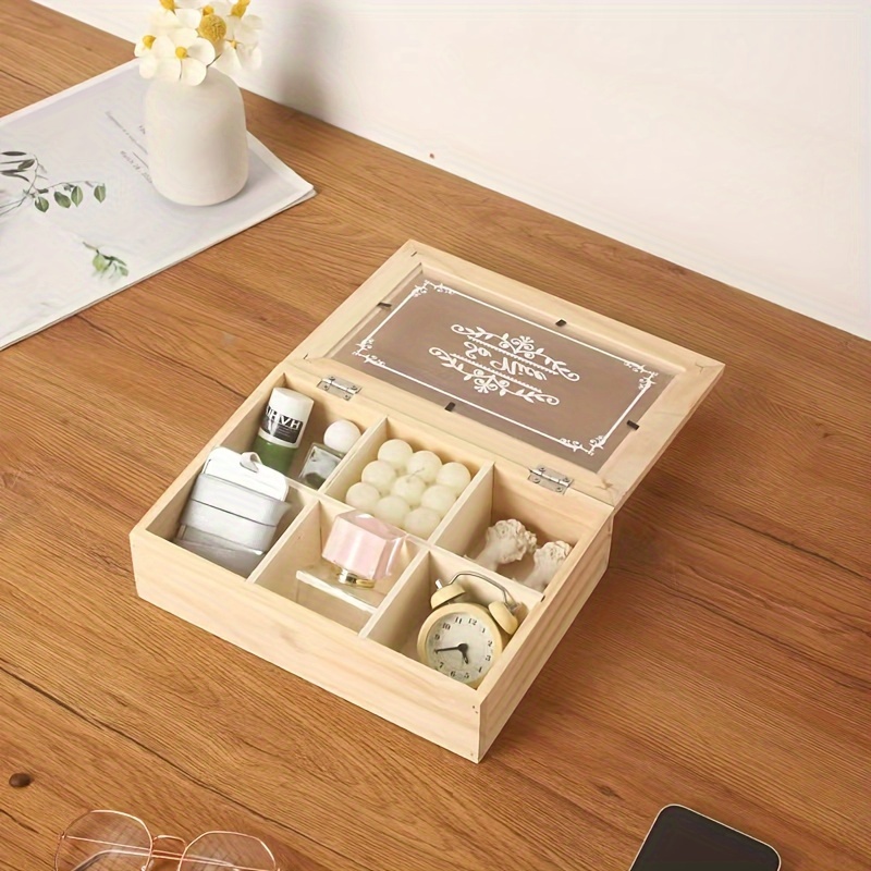 

[top-] 6-compartment Wooden Tea Box Clear Lid - Dustproof For Tea , Jewelry & Small