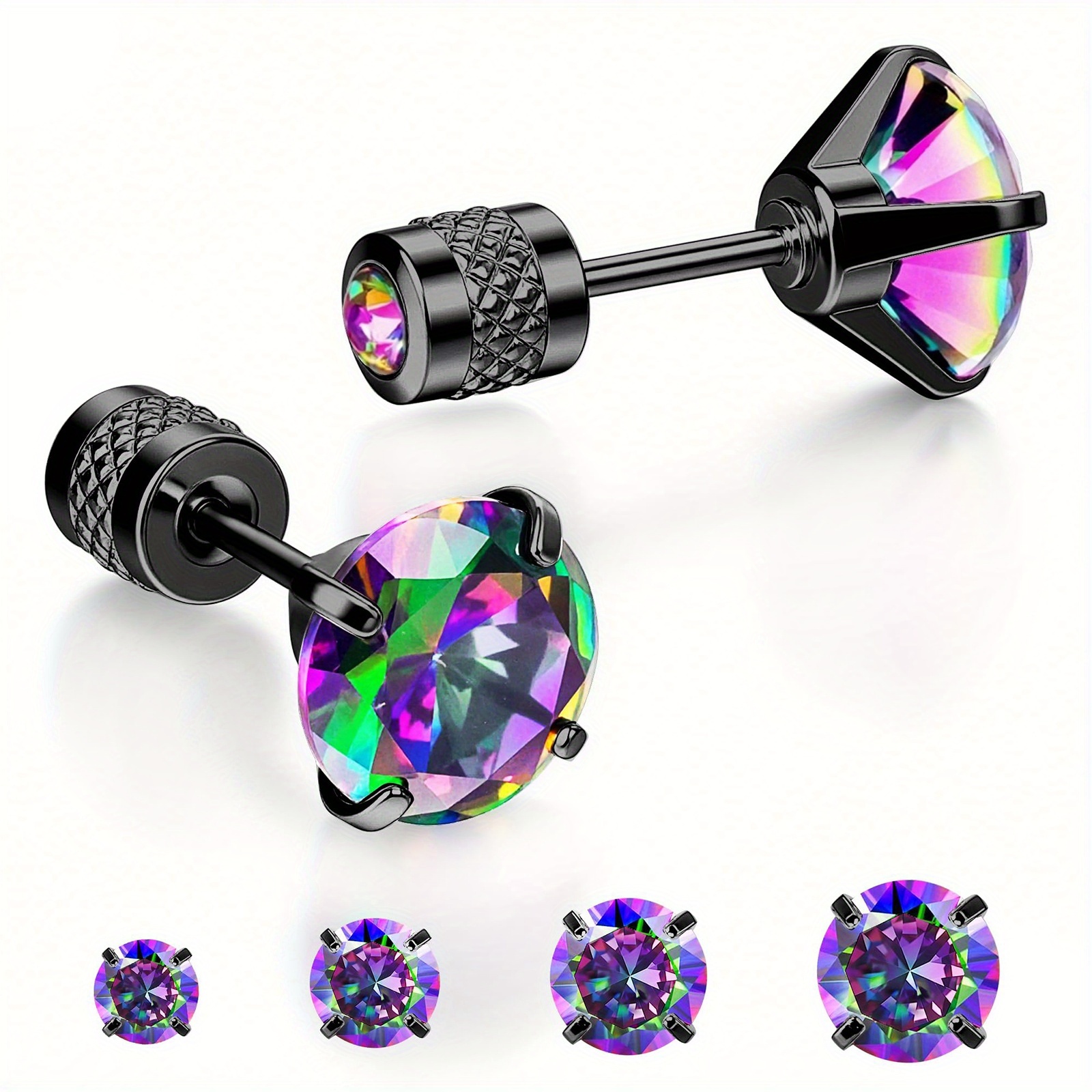 TEMU 4 de Pendientes de Oreja Fáciles 304 304 304 de Acero Inoxidable, Dorados, Plateados, Negros, Joyería Perforada de Moda, Regalos Adecuados para
