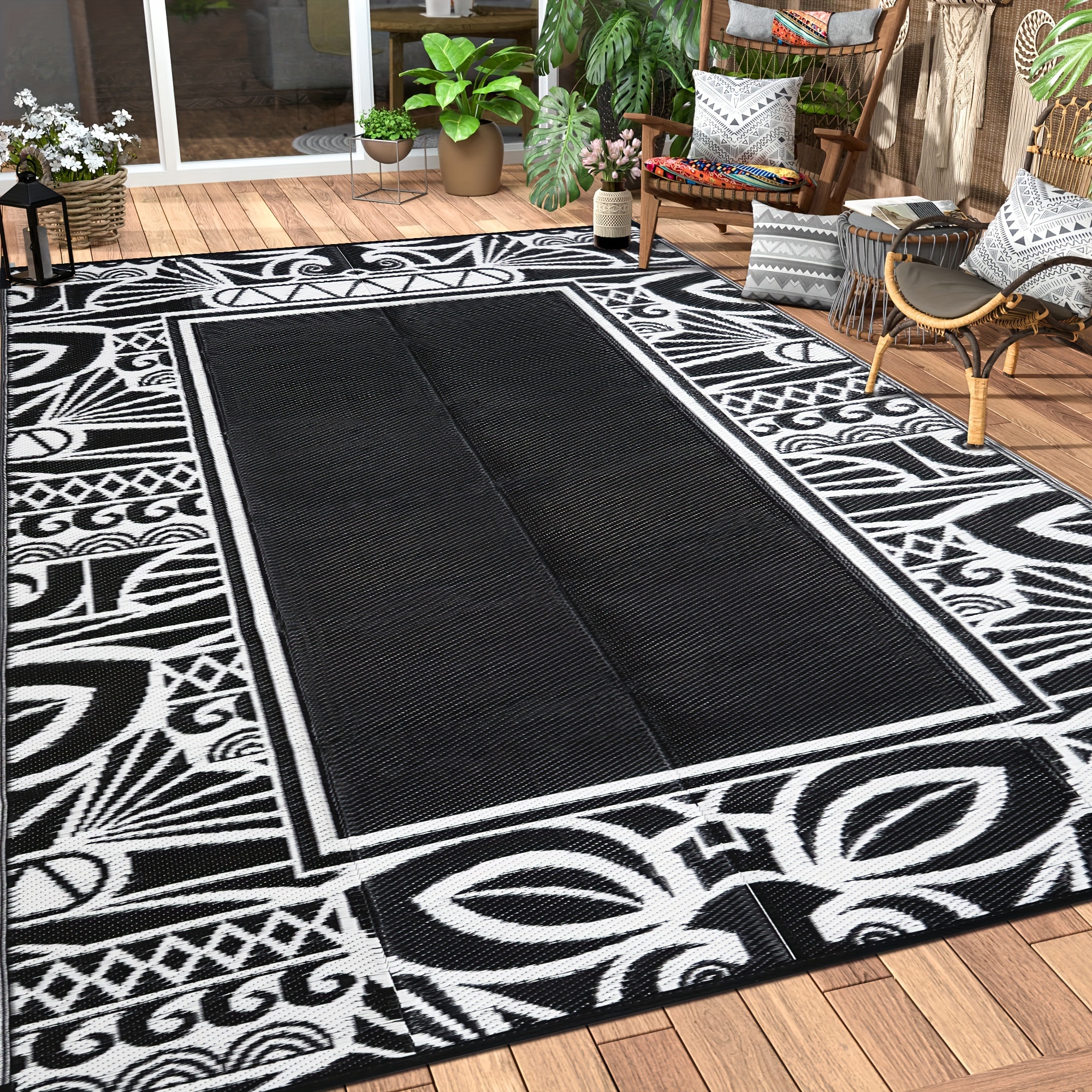 

1pc, Tribal Paisley Pattern Woven Waterproof Outdoor Rug, 6 X 9 Ft Resistant Patio Mat With Uv Protection, Versatile Decoration For Home & Garden Deck Area