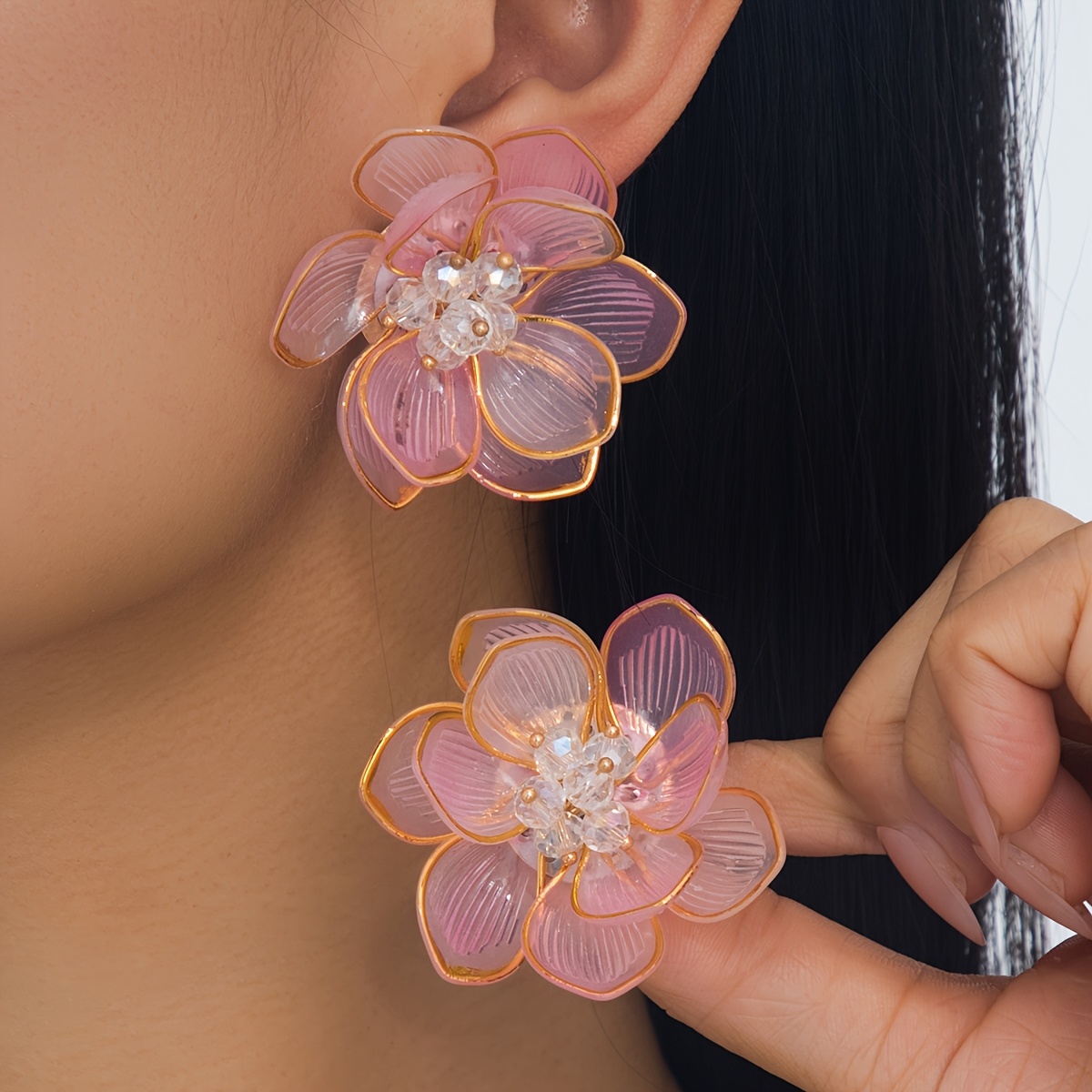 TEMU A Pair Of Elegant, Romantic, Gentle, And Pink Flower Earrings Suitable For Daily Wear During Summer Vacations For Women