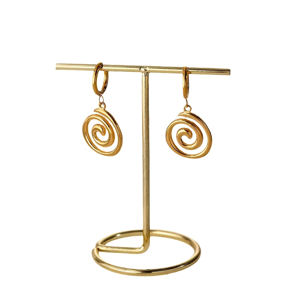 TEMU 1 Pair Of French Retro Stainless Steel High-end Special-shaped Earrings Sun Pendant Ear Hoops, Without Battery