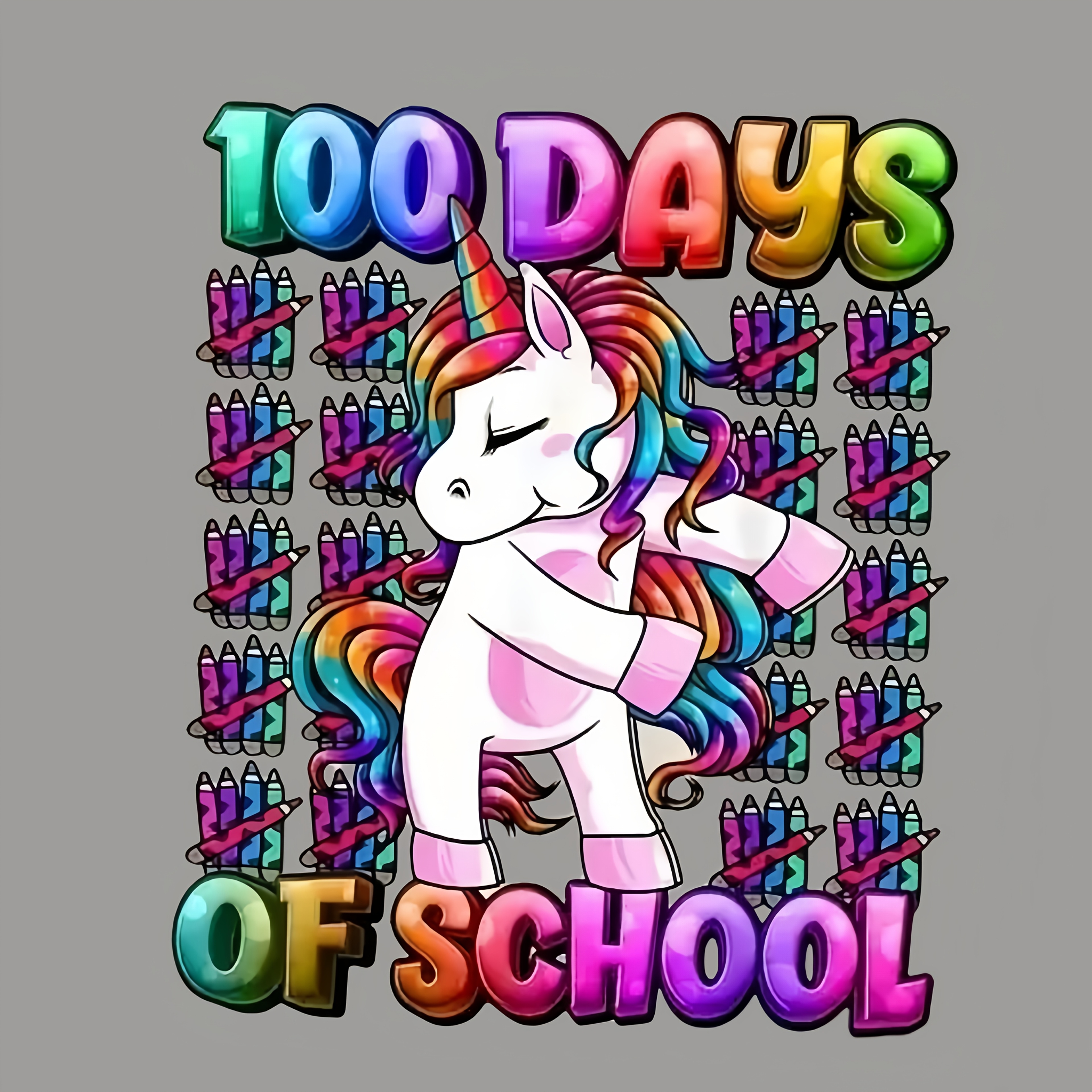 

1pc Vibrant " Days Of School" Unicorn Iron-on Transfer Decal - Diy Vinyl Sticker For T-shirts & Patches, Cartoon Design With Rainbow Mane And Pencil