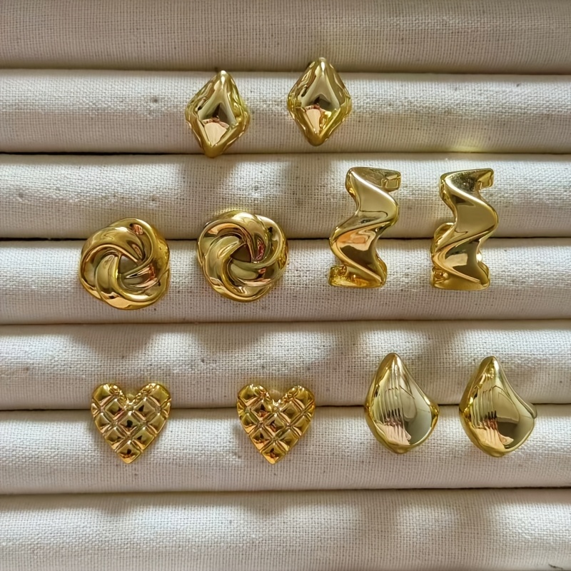 TEMU Lot de 10 paires de clous d'oreilles simples et de , de cœur, géométriques et en C, adaptés , aux fêtes et aux vacances pour femme, un excellent