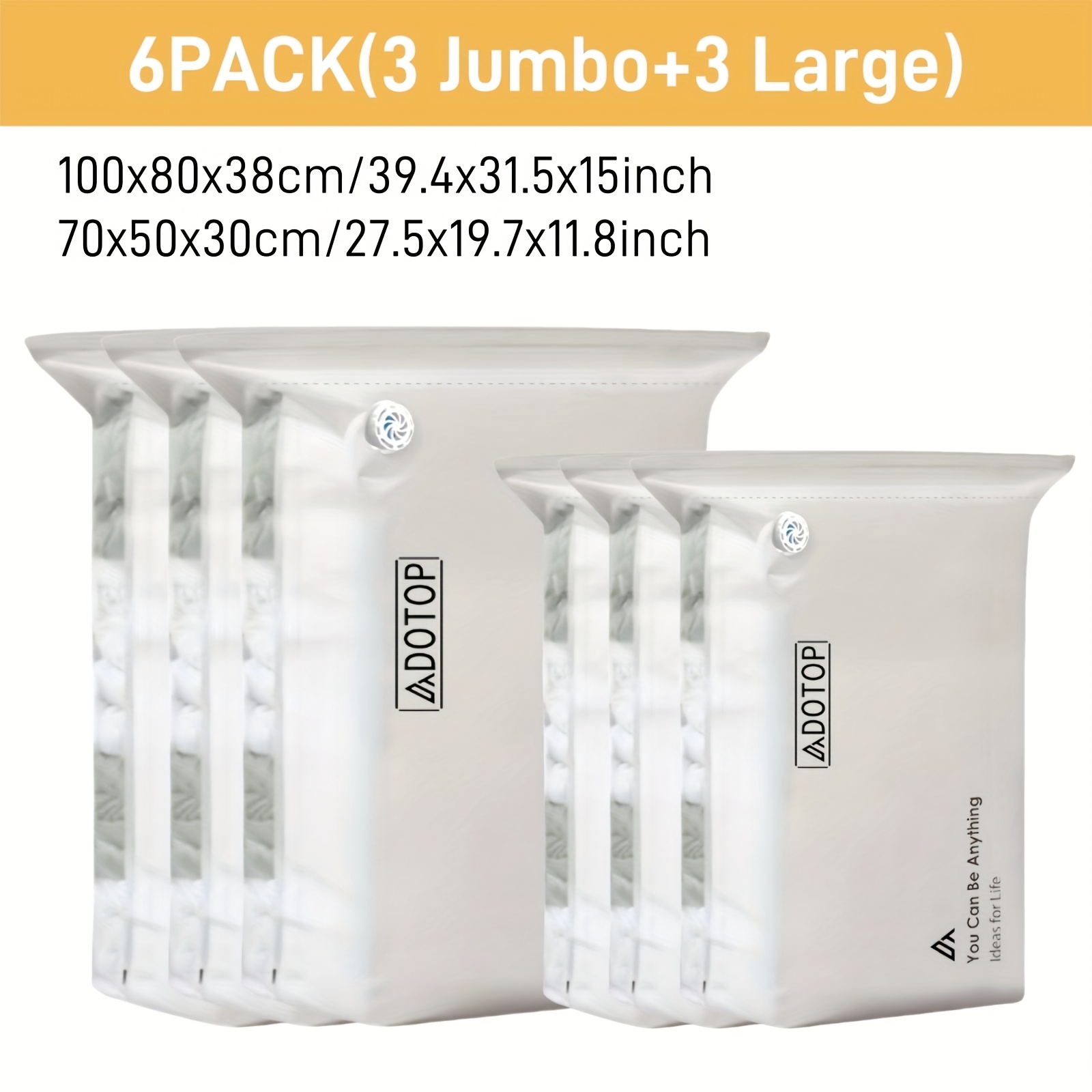 3/6-pack Large Cube Vacuum Compression Bags | Multipurpose Zippered Plastic Storage Bags For Home Items And Moving, No-pump Valve, Ideal For Quilts, Clothes, Pillows, Bedding, Space-