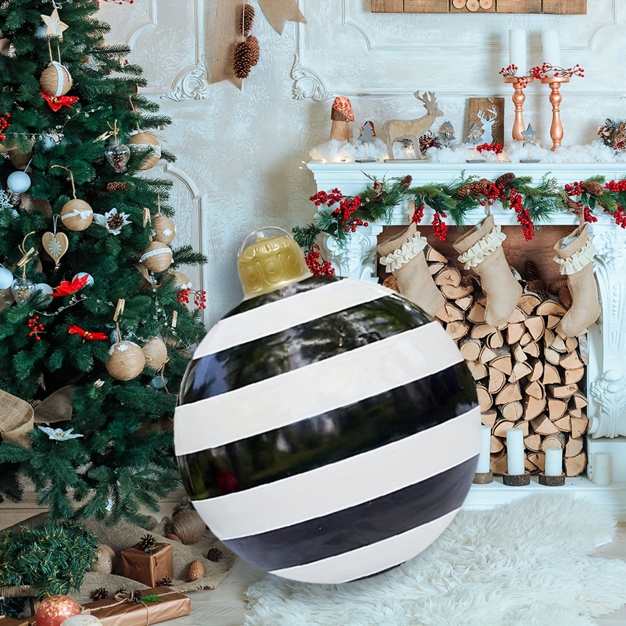 

Inflatable Christmas Ball Decor - Striped Pvc Party Supplies For Holiday Decoration, No Battery Required