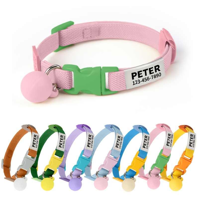 TEMU Personalized Adjustable Cat Elastic Collar - Breakaway Pet Necklace For Puppies, Custom Name, Phone, Address - Essential Accessory With Tag For