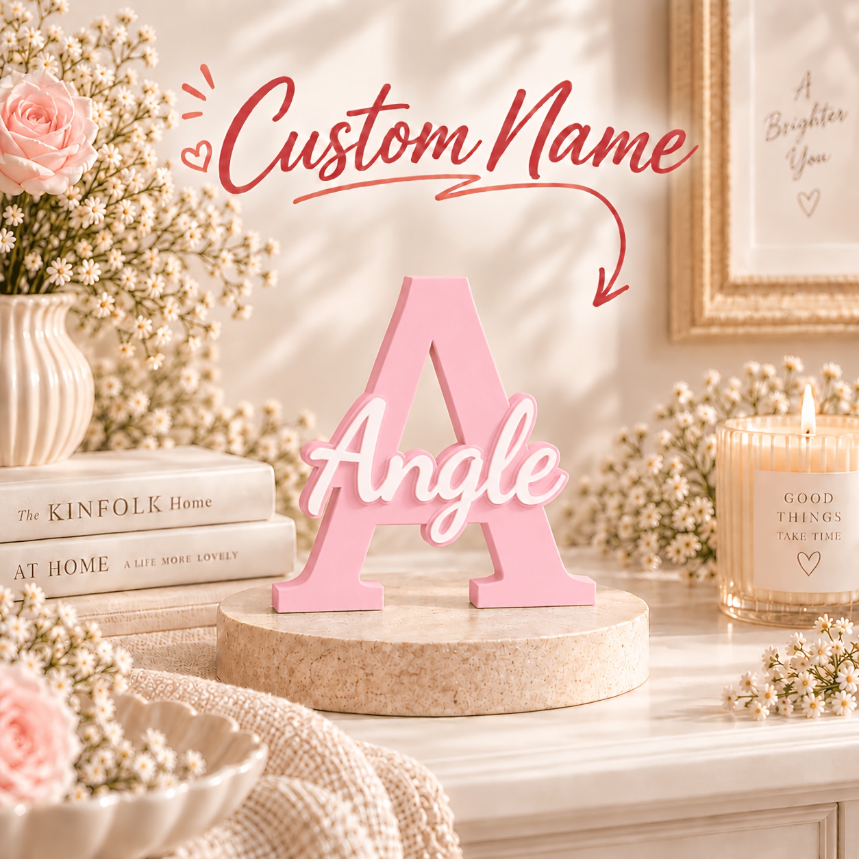 TEMU 1pc Custom 3d-printed Nameplate Ornament - Personalized Name/text/initials/, Suitable For Birthdays, Weddings, Graduation Gifts, Desktop Decor